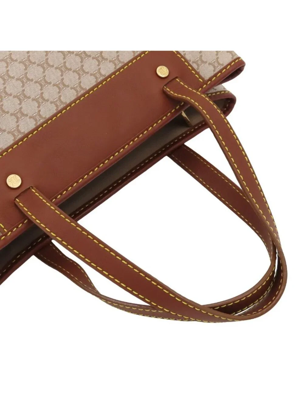 Celine Tote Beige Canvas Leather Macadam Pattern Handbag